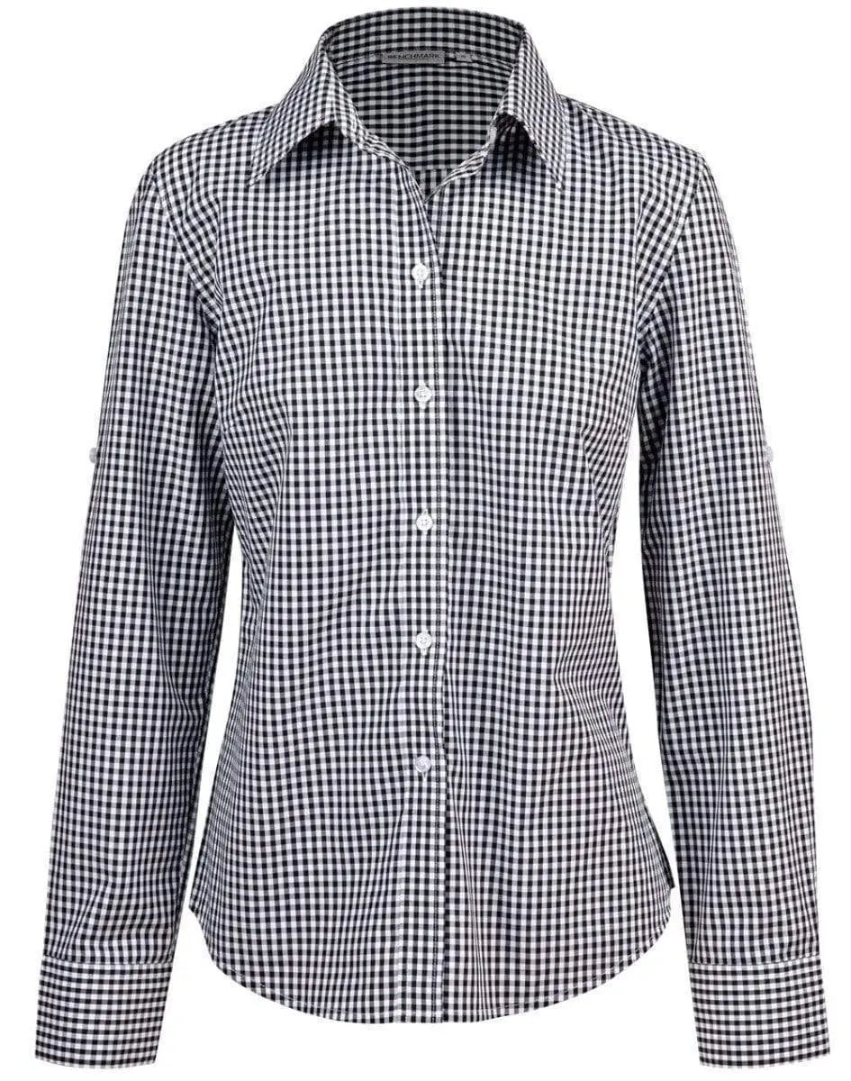 Winning Spirit Ladies’ Gingham Check Long Sleeve Shirt M8300L Corporate Wear Winning Spirit Black/White 6